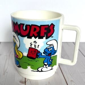 Vintage 1980 Smurfs Plastic Mug Cup with Handle by Deka Made in USA Smurfette